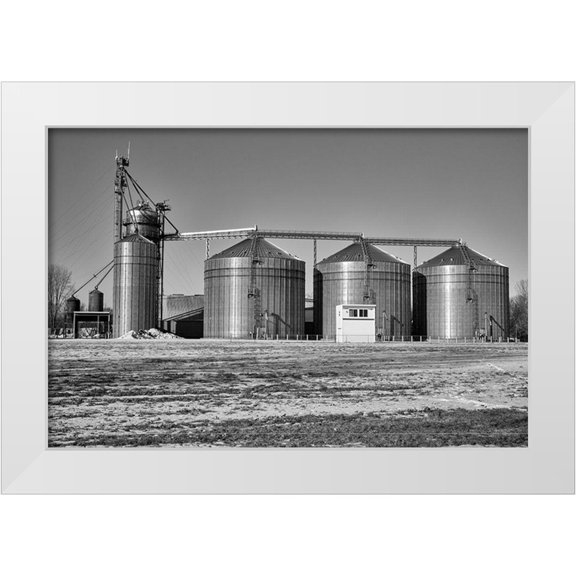 Highsmith, Carol 14x11 White Modern Wood Framed Museum Art Print Titled - A row of metal grain silos in Michigan USA