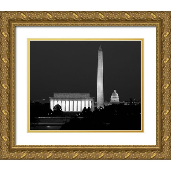 Highsmith, Carol 14x12 Gold Ornate Wood Framed with Double Matting Museum Art Print Titled - Washington Monuments at Night
