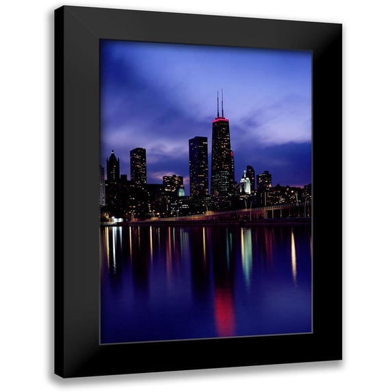 Highsmith, Carol 17x24 Black Modern Framed Museum Art Print Titled - Skyline at dusk Chicago Illinois