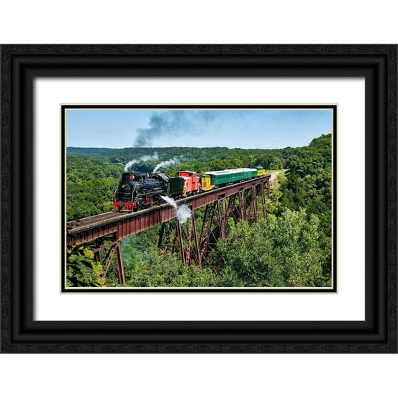 Highsmith, Carol 18x13 Black Ornate Wood Framed with Double Matting Museum Art Print Titled - A steam train crosses the 156-foot-tall Bass Point Creek Bridge-Iowa