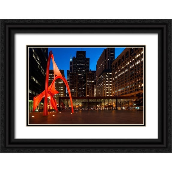 Highsmith, Carol 18x13 Black Ornate Wood Framed with Double Matting Museum Art Print Titled - Night view of Chicago Federal Center Chicago Illinois