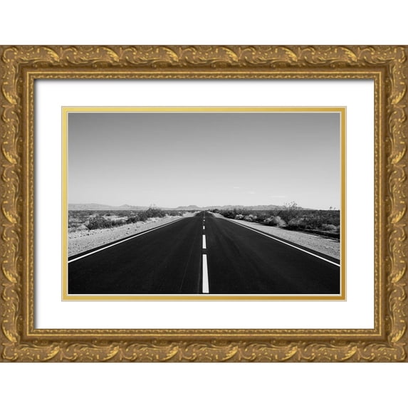 Highsmith, Carol 18x13 Gold Ornate Wood Framed with Double Matting Museum Art Print Titled - Highway leading to the Mojave Desert in California