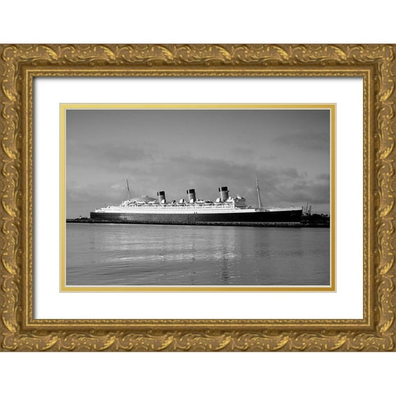 Highsmith, Carol 18x13 Gold Ornate Wood Framed with Double Matting Museum Art Print Titled - Queen Mary ship Long Beach California