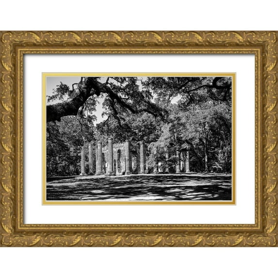 Highsmith, Carol 18x13 Gold Ornate Wood Framed with Double Matting Museum Art Print Titled - The Old Sheldon Church Ruins-South Carolina