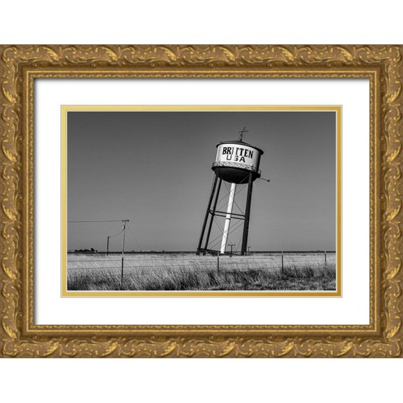 Highsmith, Carol 18x13 Gold Ornate Wood Framed with Double Matting Museum Art Print Titled - Tilted Water Tower in Texas