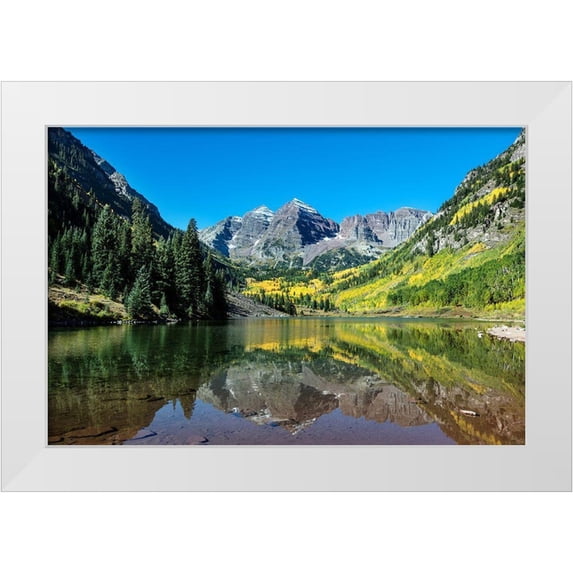 Highsmith, Carol 18x13 White Modern Wood Framed Museum Art Print Titled - Autumnal view of Rocky Mountain peaks called the Maroon Bells-Colorado