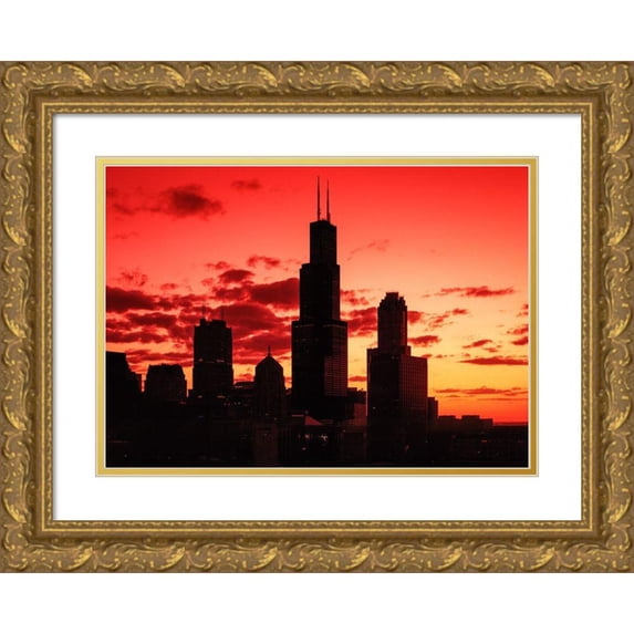 Highsmith, Carol 18x14 Gold Ornate Wood Framed with Double Matting Museum Art Print Titled - Chicago silhouette Chicago Illinois