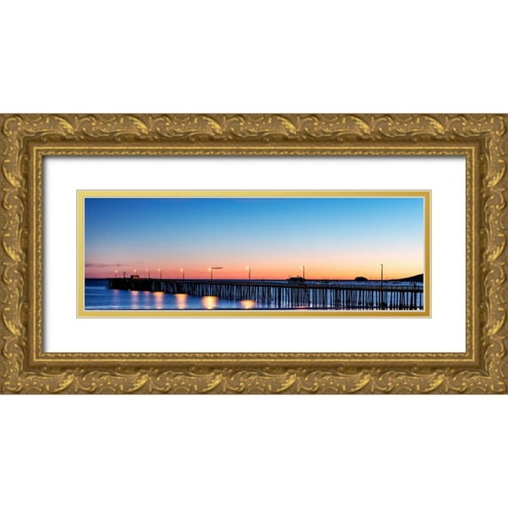 Highsmith, Carol 18x9 Gold Ornate Wood Framed with Double Matting Museum Art Print Titled - The Avila Beach Pier-California at Sunset