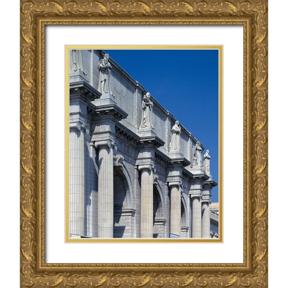Highmith, Carol 20x24 Gold Ornate Wood Framed with Double Matting Museum Art Print Titled - Union Station facade and sentinels, Washington, D.C.