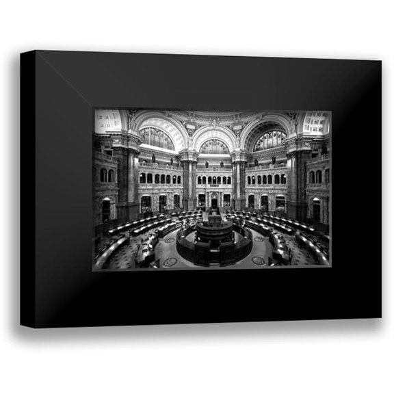 Highsmith, Carol 24x17 Black Modern Framed Museum Art Print Titled - Main Reading Room. View from above showing researcher desks. Library of Congress Thomas Jefferson Bu