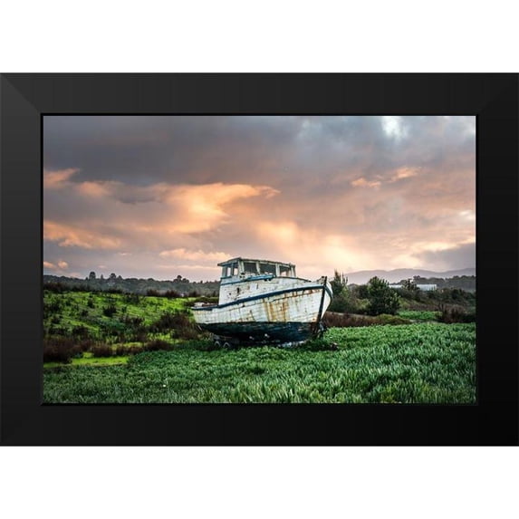 Highsmith, Carol 24x17 Black Modern Framed Museum Art Print Titled - Vintage Boat-Port Sonoma Marina in Petaluma-California