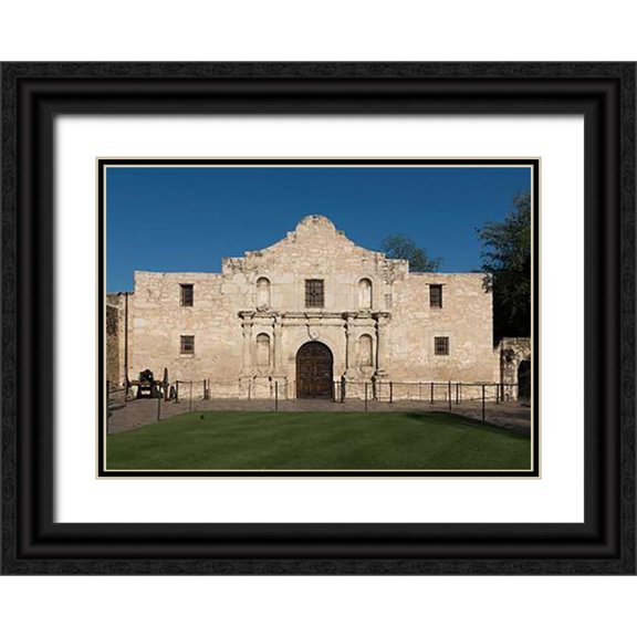Highsmith, Carol 24x18 Black Ornate Wood Framed with Double Matting Museum Art Print Titled - Doorway to the Alamo, an 18th-century mission church in San Antonio, TX