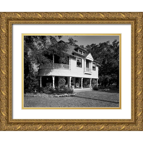 Highsmith, Carol 24x19 Gold Ornate Wood Framed with Double Matting Museum Art Print Titled - White Cottage in Georgia