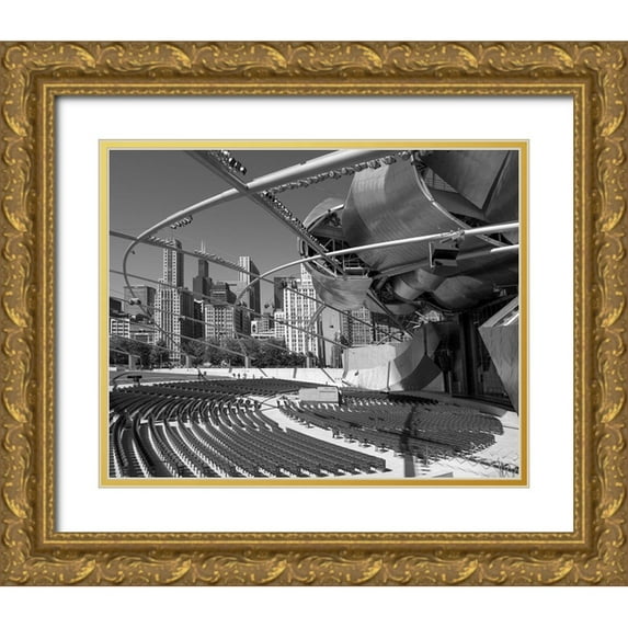 Highsmith, Carol 24x20 Gold Ornate Wood Framed with Double Matting Museum Art Print Titled - Jay Pritzker Pavillion by Frank Gehry in Grant Park Chicago Illinois