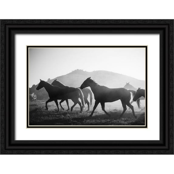 Highsmith, Carol 32x23 Black Ornate Wood Framed with Double Matting Museum Art Print Titled - Horses head for the Corral-Riverside-Wyoming