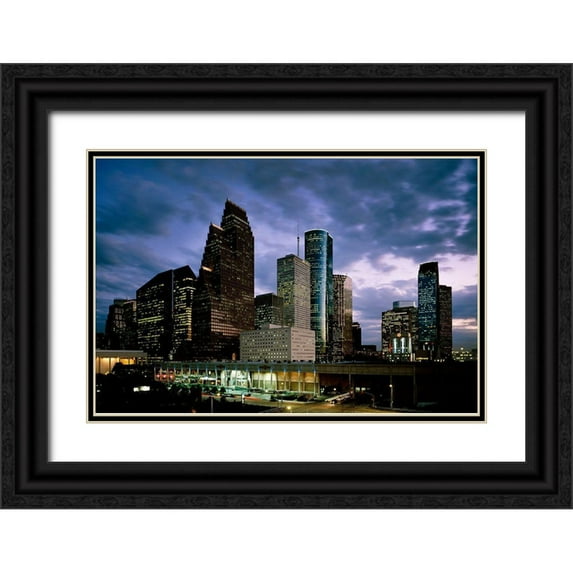 Highsmith, Carol 32x23 Black Ornate Wood Framed with Double Matting Museum Art Print Titled - Twilight in Houston-Texas