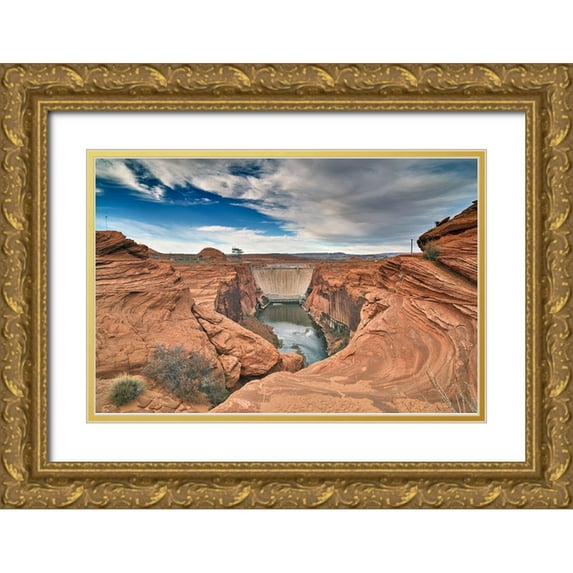 Highsmith, Carol 32x23 Gold Ornate Wood Framed with Double Matting Museum Art Print Titled - Colorado River-Glen Canyon Dam-outside Page-Arizona