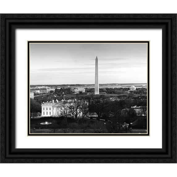 Highsmith, Carol 32x26 Black Ornate Wood Framed with Double Matting Museum Art Print Titled - Dawn over the White House, Washington Monument, and Jefferson Memorial, Washington, D.C. - Black and