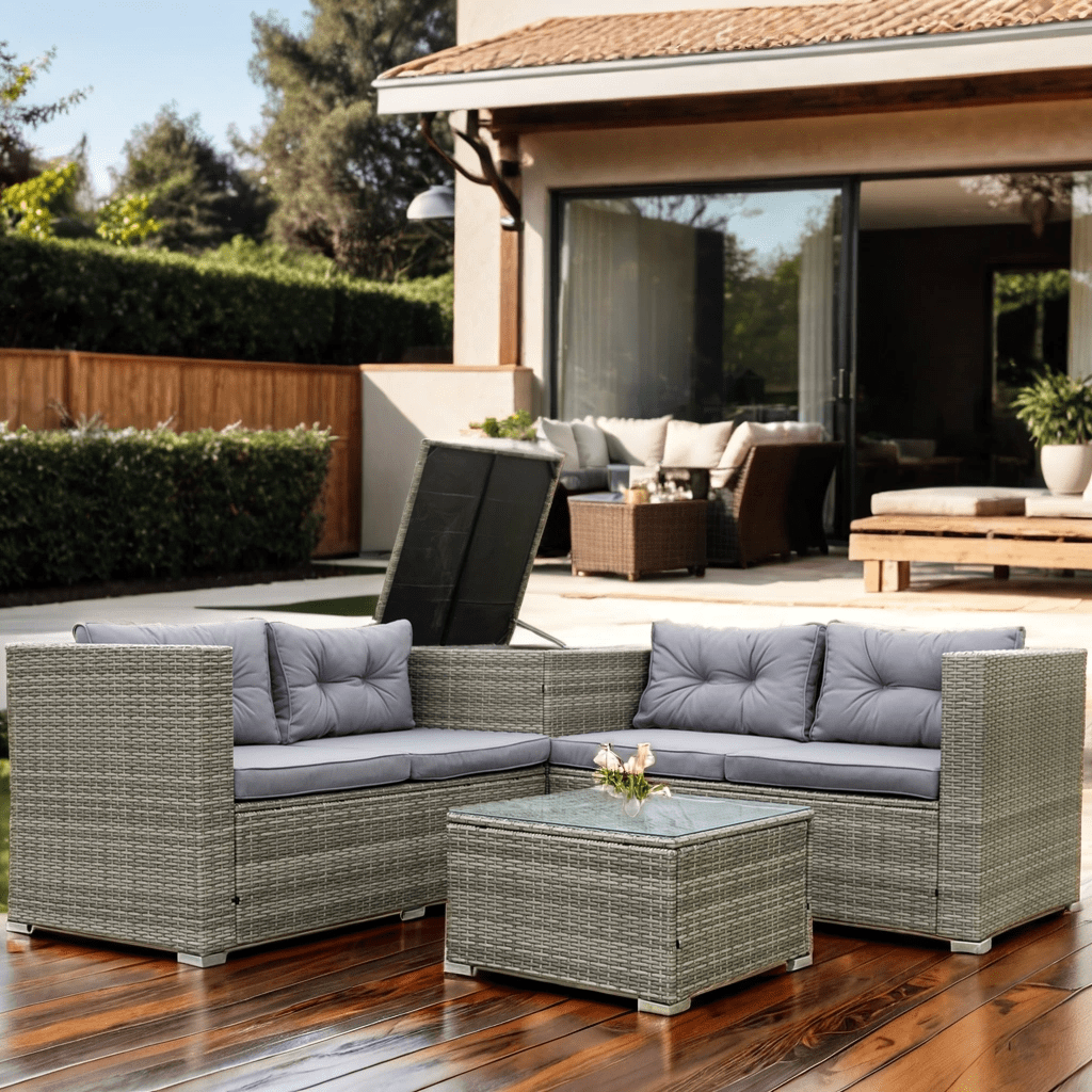 Highsound 4 Pcs Patio Rattan Wicker Furniture set, Outdoor All-Weather PE Wicker Conversation Set with Coffee Table