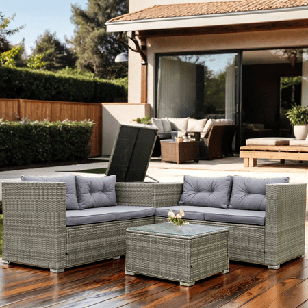 Highsound 4 Pcs Patio Rattan Wicker Furniture set, Outdoor All-Weather PE Wicker Conversation Set with Coffee Table