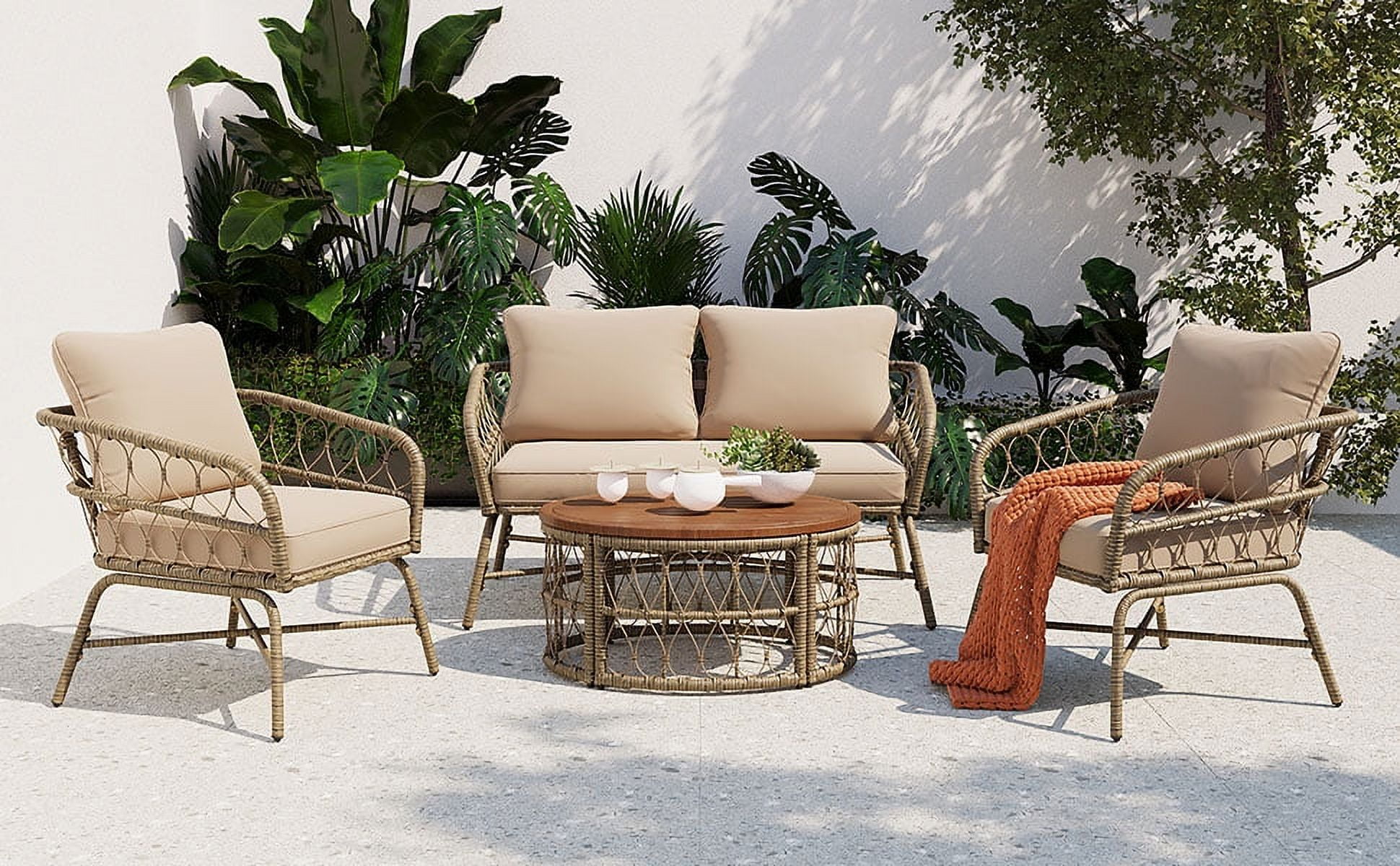 Highsound Outdoor Solid Wood Patio Set Acacia Wood Weather Resistant Porch Seating Walmart
