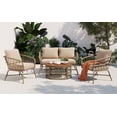 thumbnail image 1 of Highsound 4 Piece Patio Furniture Set, All Weather Outdoor Sectional Sofa Manual, Metal & Wicker Frame Patio Conversation Set with Coffee Table & Beige Cushions, 1 of 10
