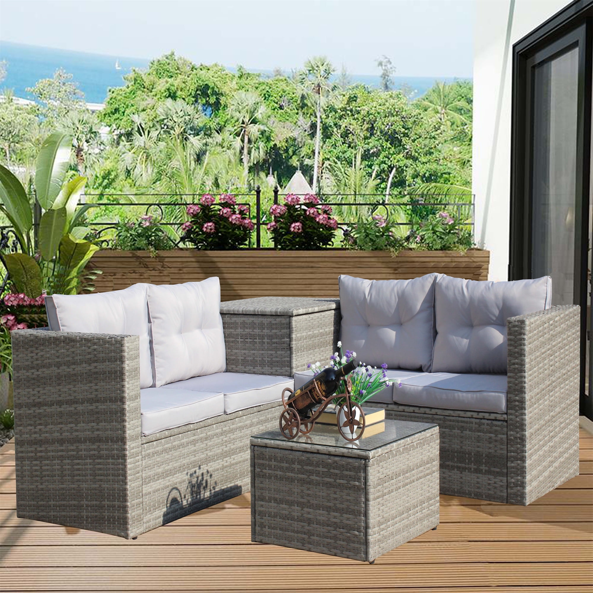 Best choice products 6pc outdoor patio garden 2024 wicker furniture rattan sofa set sectional grey