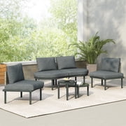 YIORTWO 6-Piece Modular Outdoor Sectional Sofa Set, Half Moon PE Wicker Patio Furniture with 2 Tempered Glass Coffee Tables & Cushions, for Backyard, Gray
