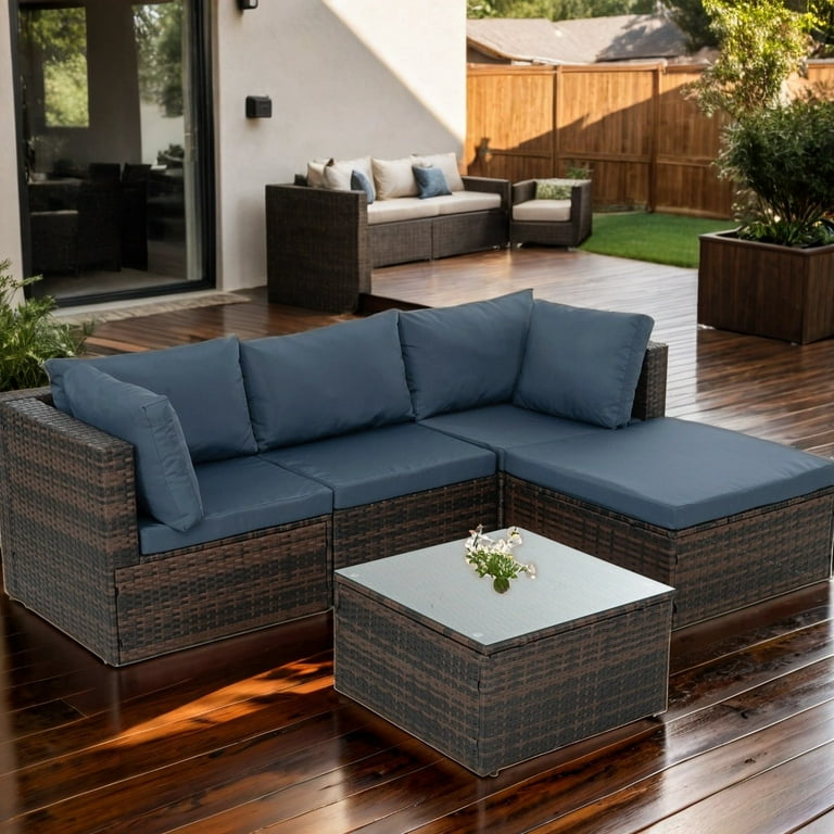 Highsound 4 Piece All Weather Outdoor Patio Furniture Set with Chairs Ottomans Glass Table Dark Gray Walmart