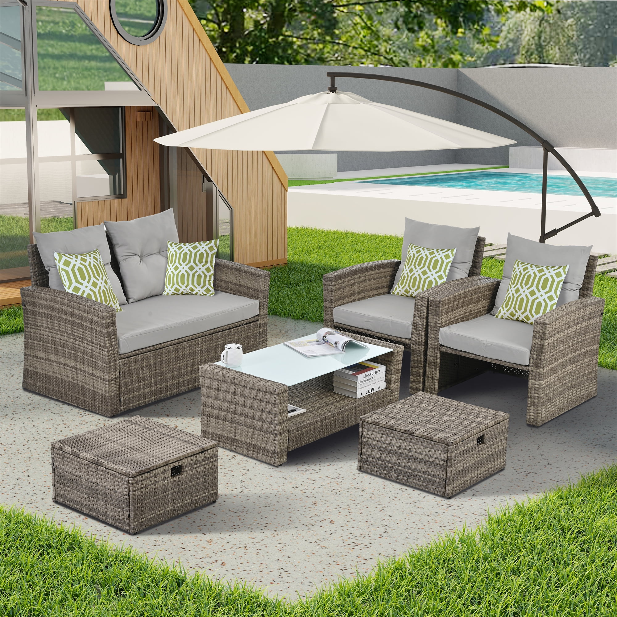 Highsound 4 Piece Patio Furniture Sets, Wicker Outdoor Conversation Set ...