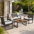 thumbnail image 1 of YIORTWO 4-Piece Patio Furniture Set, Outdoor Wicker Conversation Set with Acacia Wood Coffee Table and Beige Cushions, Brown, 1 of 10