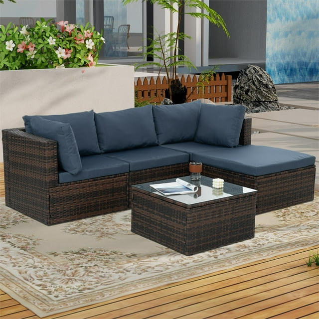 Highsound 5-Piece All-Weather Outdoor Patio Furniture Set, PE Wicker ...