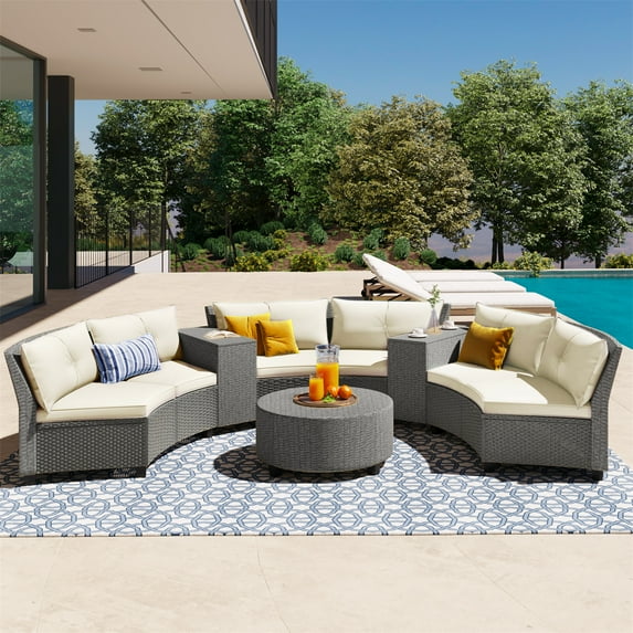 Highsound 9 Piece Patio Furniture Sectional Set, Outdoor All-Weather PE Rattan Wicker Conversation Set, Garden Sofa Set with Coffee Table and Couch Cushions