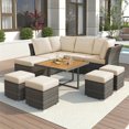 thumbnail image 1 of Highsound 10 Piece Patio Furniture Sets, All Weather PE Wicker Rattan Outdoor Sectional Sofa Conversation Couch with Wood Table, Cushions and Ottomans, for Lawn, Garden, Backyard (Beige), 1 of 7