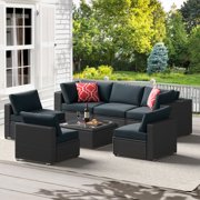 Highsound 7 Piece Patio Sectional Sofa Set, Outdoor Conversation Set, All-Weather Wicker Sectional Seating Group with Cushions & Coffee Table for Patio Deck Garden Pool, Beige