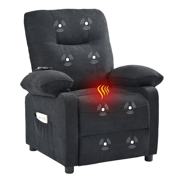 Highsound Electric Recliner With Heat & Massage, Manual Recline Heavy Lounge Chair with Padded Arms & Side Pocket, Black