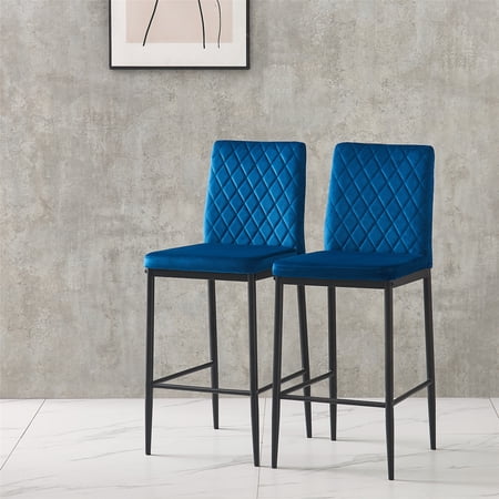 HIGHSOUND Modern Velvet Bar Stools, Blue (Set of 2)