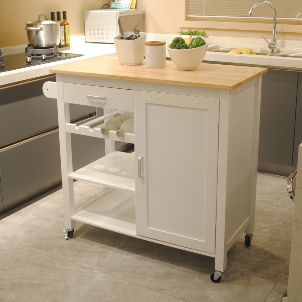 Highsound Wooden Kitchen Island Cart with 3 Shelfs and Kitchen