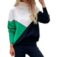 thumbnail image 1 of Hight Neck Sweater for Women Color Block Patchwork Knit Pullover Loose Long Sleeve Shirt Fall Trendy Jumper (S, Green), 1 of 5