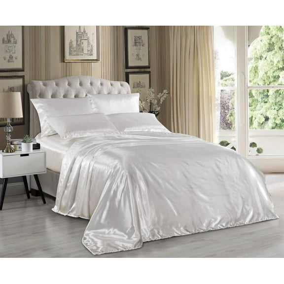Comfy Deal 4-Piece 1800 Thread Count Charmeuse Satin Bed Sheet Set, Queen – Elastic Band