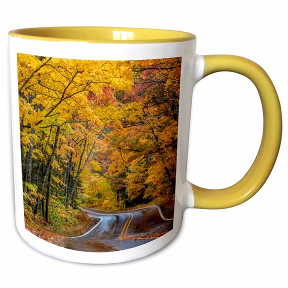3drose, Highway 41 Covered Roadway, Copper Harbor, Upper Peninsula, Mi, Usa, 11oz Two-tone Yellow Mug