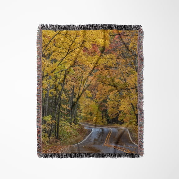 Highway 41 Covered Roadway, Copper Harbor, Upper Peninsula, Mi, Usa, Woven Blanket