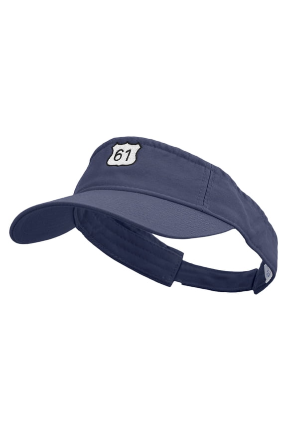 Highway 61 Embroidered Pro Style Cotton Twill Washed Visor - Navy OSFM