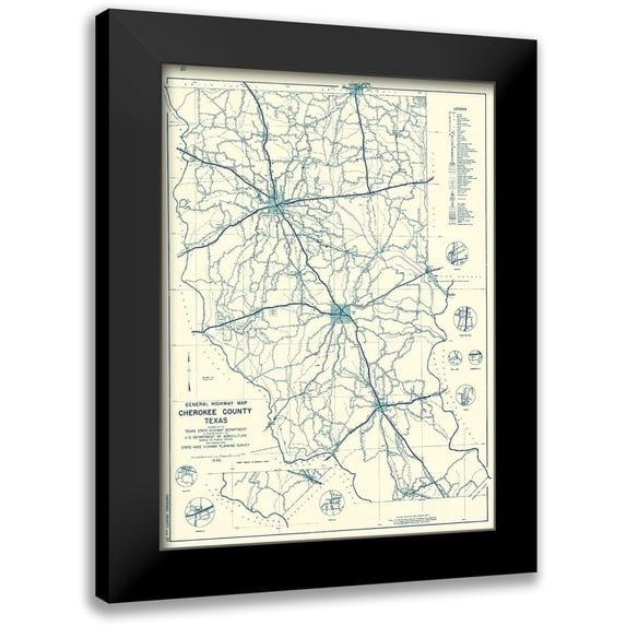 Highway Dept 11x14 Black Modern Framed Museum Art Print Titled - Cherokee Texas Highway - Highway Dept 1936