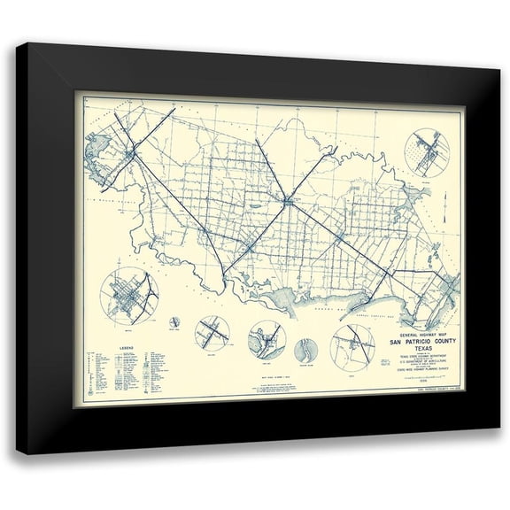 Highway Dept 14x11 Black Modern Framed Museum Art Print Titled - San Patricio Texas Highway - Highway Dept 1936