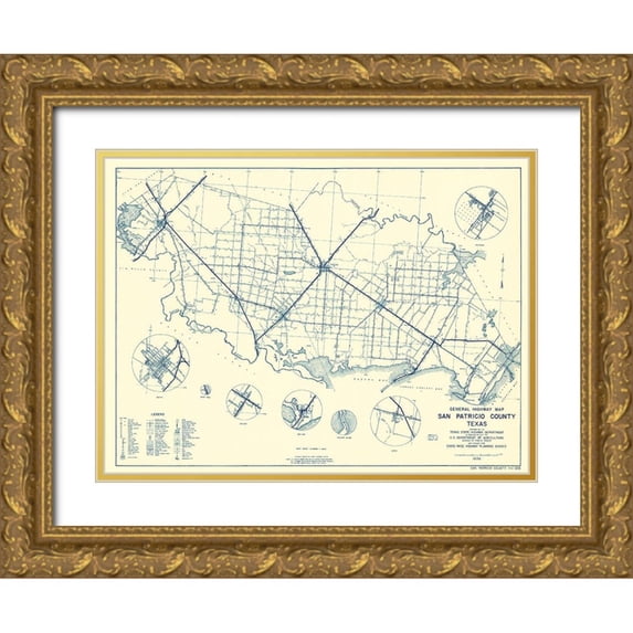 Highway Dept 18x14 Gold Ornate Wood Framed with Double Matting Museum Art Print Titled - San Patricio Texas Highway - Highway Dept 1936