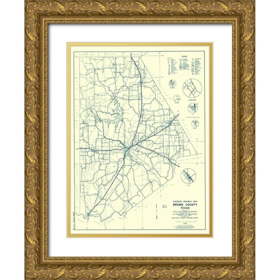 Highway Dept 25x32 Gold Ornate Wood Framed with Double Matting Museum Art Print Titled - Brown Texas Highway - Highway Dept 1940