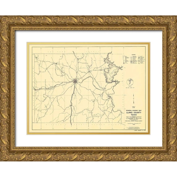 Highway Dept 32x25 Gold Ornate Wood Framed with Double Matting Museum Art Print Titled - Llano Texas - Highway Dept 1936