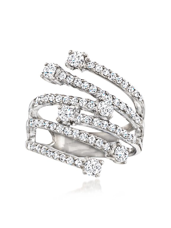Highway Ring, Womens Unique Diamond Engagement Ring, Criss Cross Diamond Ring, 14K White Gold Plated, 2.5 Ct Simulated Diamond
