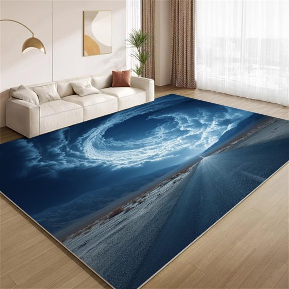 Highway Scenery Area Rugs, Blue Storm Cloud Pattern Carpet, Washable Non Slip Low Pile Soft Rug for Living Room Bedroom Decor Mat 4x5ft
